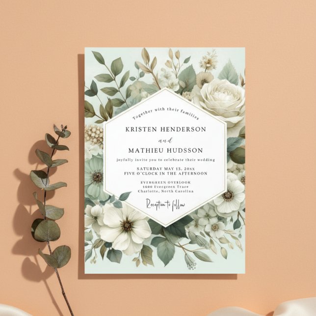 Mint Botanical Elegance Wedding Einladung (Von Creator hochgeladen)