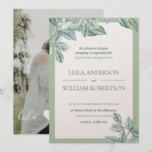 Mint Botanical Elegant Wedding Foto Einladung