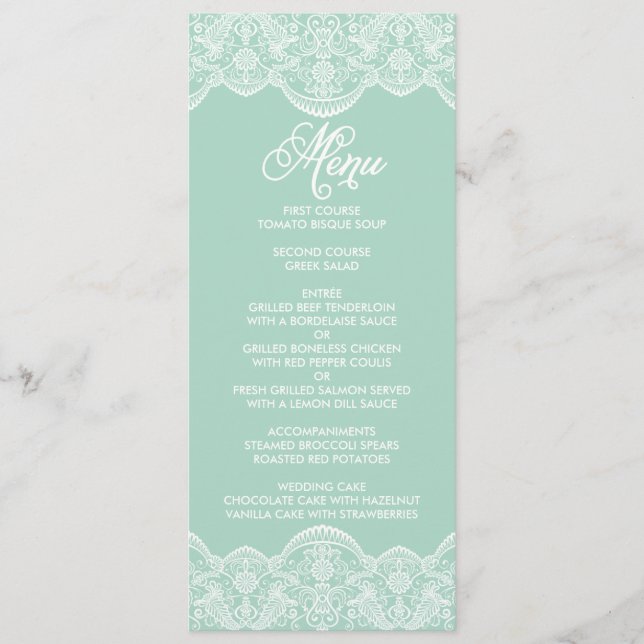 Mint Brocade Lace Wedding Menu Card Menükarte (Vorderseite)