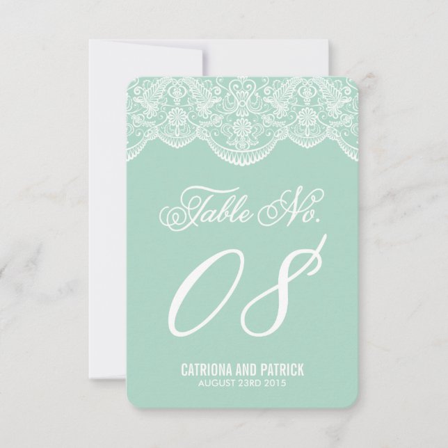 Mint Brocade Lace Wedding Tischnummer Cards (Vorderseite)