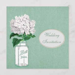 Mint Burlap, Mason Jar und Hydrangea Hochzeit Einladung