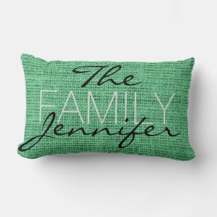 Mint Burlap Rustic Liner Monogram Lendenkissen