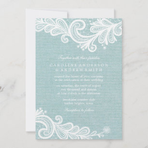 Mint Burlap und Lace Wedding Einladung