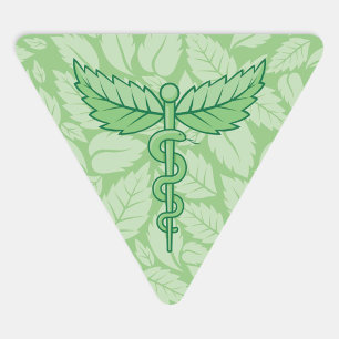 Mint Caduceus mit Blätter Hintergrund Dreieckiger Aufkleber