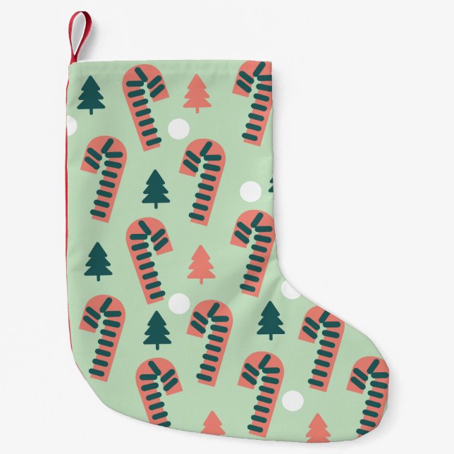 Mint Candy Cane Pattern Kleiner Weihnachtsstrumpf (Vorderseite)