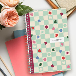 Mint Checkerboard Pattern Stars Flowers Notebook Notizbuch