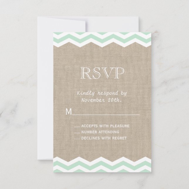 Mint Chevrons auf Burlap UAWG RSVP Karte (Rückseite)