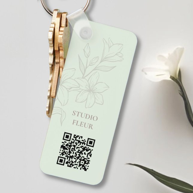 Mint | Chic Minimal Floral QR Schlüsselanhänger (Von Creator hochgeladen)