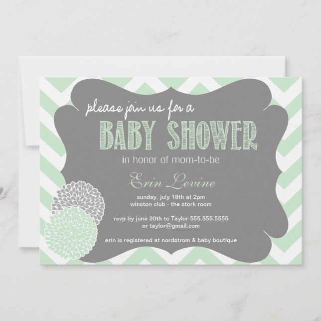Mint Chic Zickzack Baby Dusche Einladung (Vorderseite)