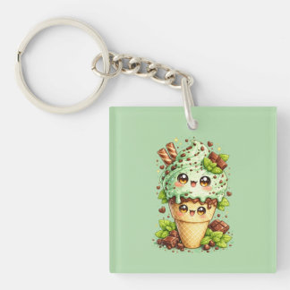 Mint Chocolate Chip Ice Cream Cone Kawaii Keyring Schlüsselanhänger
