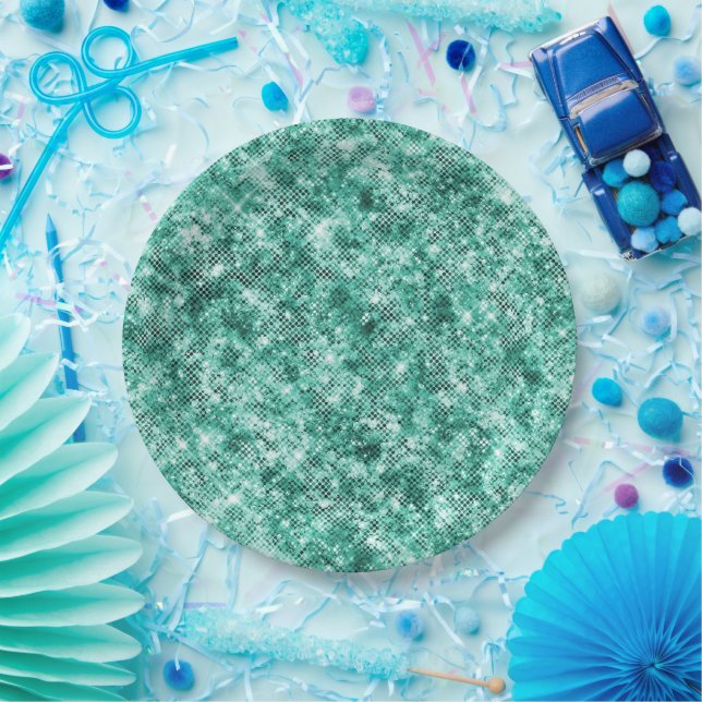 Mint Confetti Glitzer Pappteller (Party)