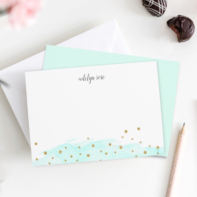 Mint | Confetti Pop Personalisiert Stationery Flat Mitteilungskarte (Von Creator hochgeladen)