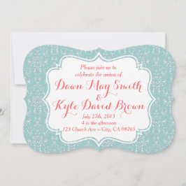 Mint Coral Damask Hochzeit Einladung