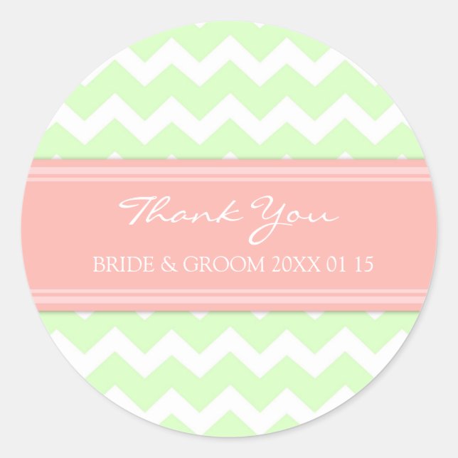 Mint Coral Zickzack Vielen Dank Gastgeschenk Hochz Runder Aufkleber (Vorderseite)