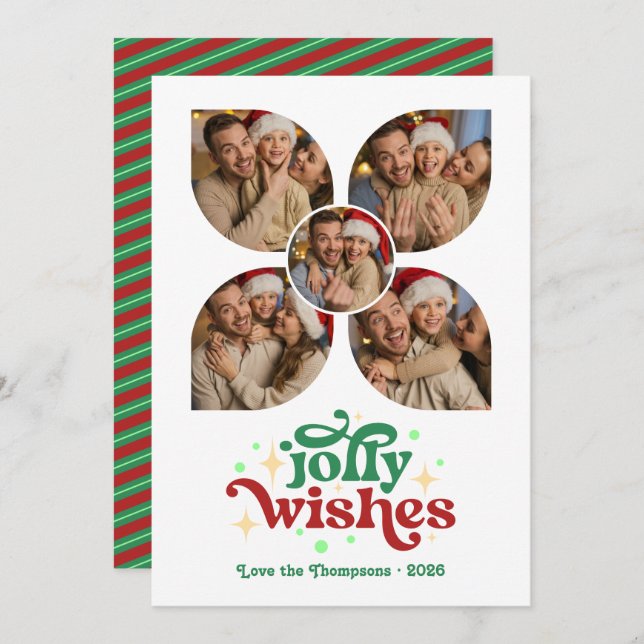 Mint & Cranberry Retro Foto Collage Weihnachten (Vorne/Hinten)