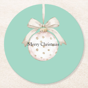 Mint Cream Dots Bow Ornament Weihnachten Runder Pappuntersetzer