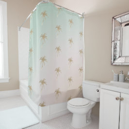 Mint Cream Ombre Tropical Gold Palm Bäume Duschvorhang