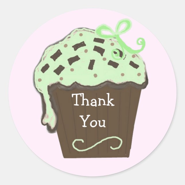 Mint Cupcake Danke Runder Aufkleber (Vorderseite)