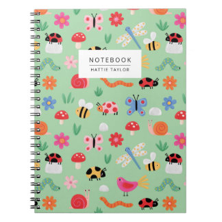 Mint Cute Bugs Pattern Notebook Notizblock