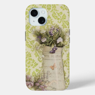 Mint Damask Lavender Blume rustikales französische iPhone 15 Hülle
