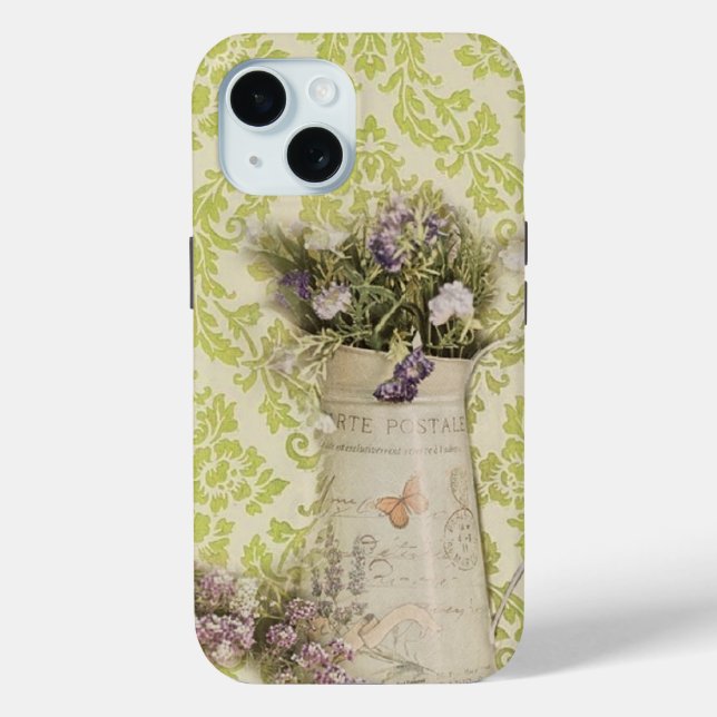 Mint Damask Lavender Blume rustikales französische Case-Mate iPhone Hülle (Rückseite)