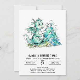 Mint Drachen Berge Geburtstag Einladung