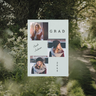 Mint Drei Foto-Collage Abschluss-Foto-Ankündigung Einladung