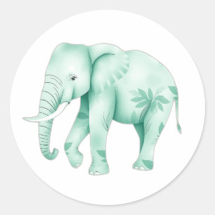 Mint Elephant mit Dschungel-Blätter Runder Aufkleber
