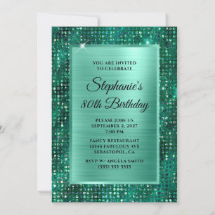 Mint Emerald Diamond Studded Foil 80. Geburtstag Einladung