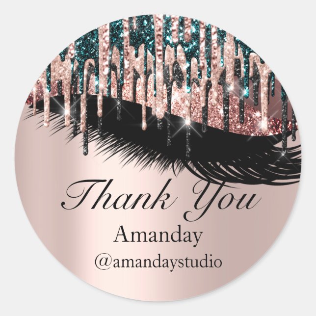 Mint Eyelashes Extension Makeup Rose Grau Tropfen Runder Aufkleber (Vorderseite)