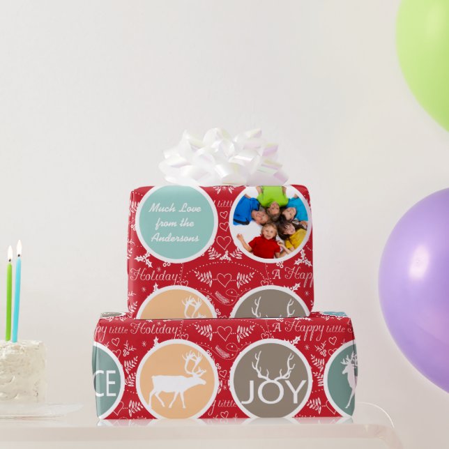 Mint Family Foto Rentier Weihnachten Merry Bright Geschenkpapier (Partygeschenke)