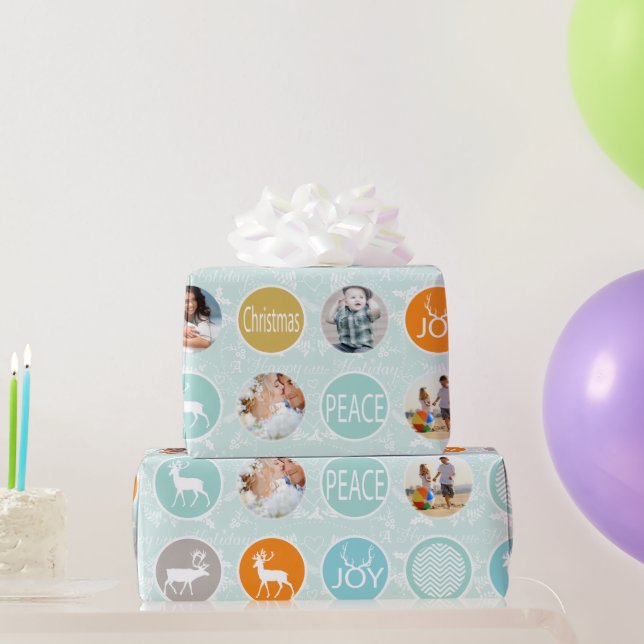 Mint Family Foto Rentier Weihnachten Merry Bright Geschenkpapier (Partygeschenke)