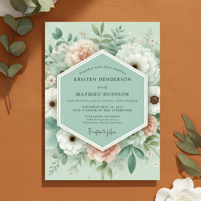 Mint Floral Enchantment Wedding Einladung (Von Creator hochgeladen)