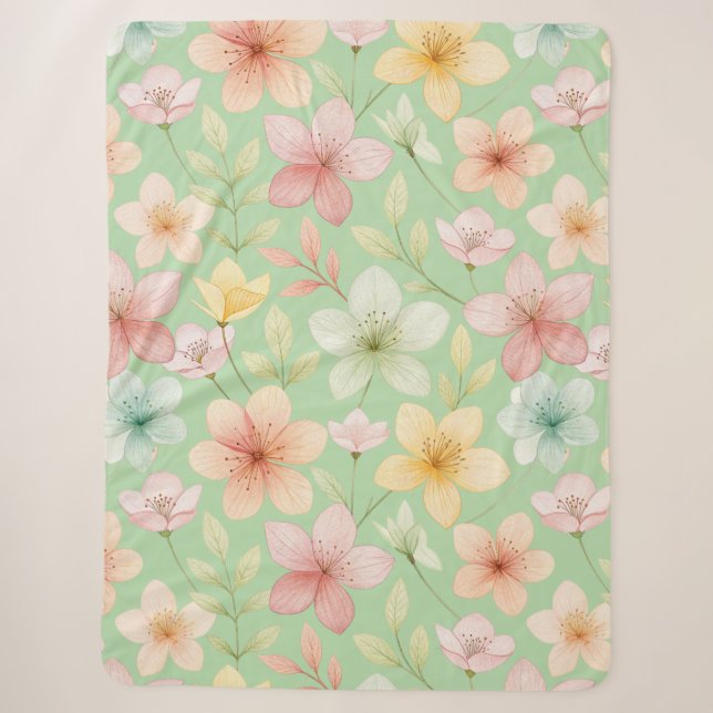 Mint Floral Sherpa Blanket Sherpadecke (Vorderseite)