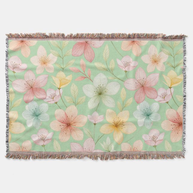 Mint Floral Throw Blanket Decke (Vorderseite)