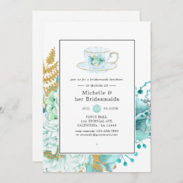 Mint Floral Wedding Bridesmaids Luncheon Einladung