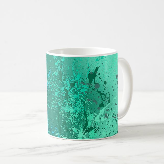 Mint Flurry Abstract Spatter Art Kaffeetasse (VorderseiteRechts)