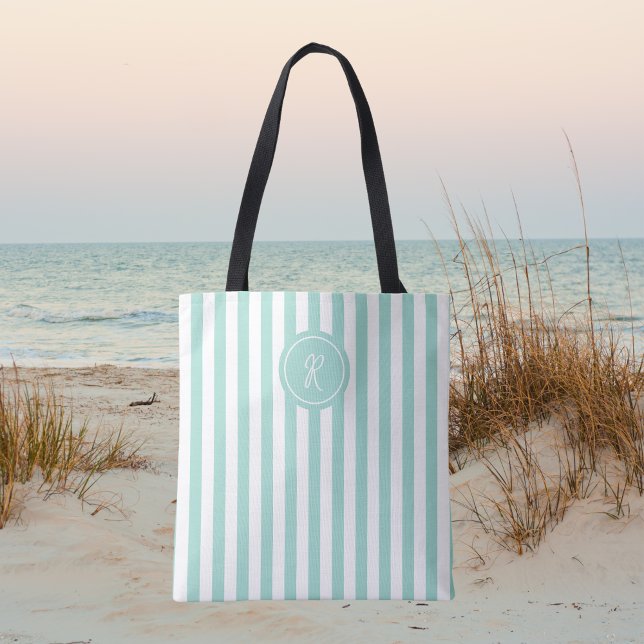 Mint French Beach Stripe Personalisiert Monogram (Von Creator hochgeladen)