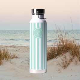 Mint French Beach Stripe Personalisiert Monogram Trinkflasche