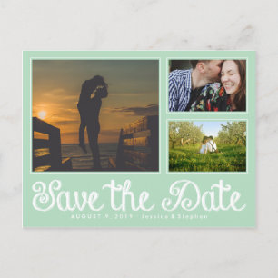 Mint Fun Chalk Save the Date Collage Postcard Ankündigungspostkarte