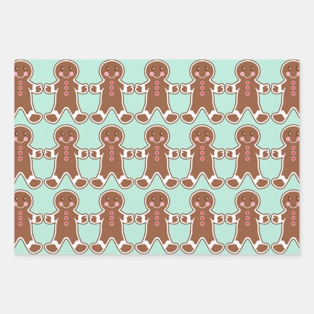 Mint Gingerbrot Cookies Wrapping Paper Geschenkpapier Set (Vorderseite)