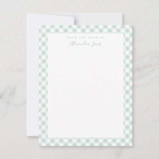 Mint Gingham Karo Personal Stationery Note Card Dankeskarte (Vorderseite)