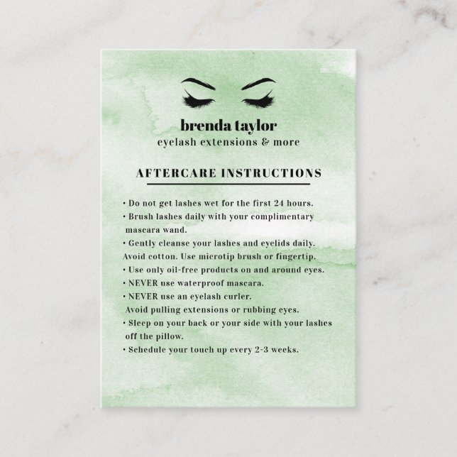 Mint Glam Eyelash Browbar Aftercare Instructions Visitenkarte (Vorderseite)