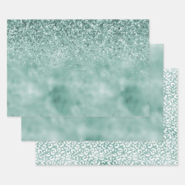 Mint Glam Glitzer Glitz Geschenkpapier Set