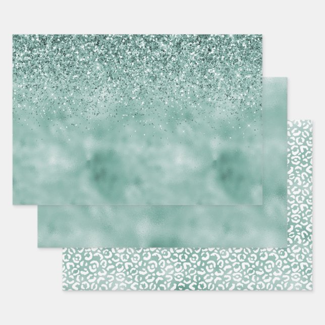 Mint Glam Glitzer Glitz Geschenkpapier Set (Set)