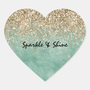 Mint Glam Gold Sparkle Glitzer Herz-Aufkleber