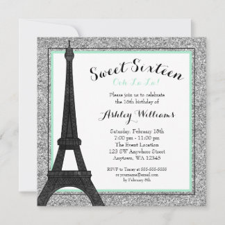 Mint Glam Paris Themed Imitats Glitzer Sweet 16 Einladung
