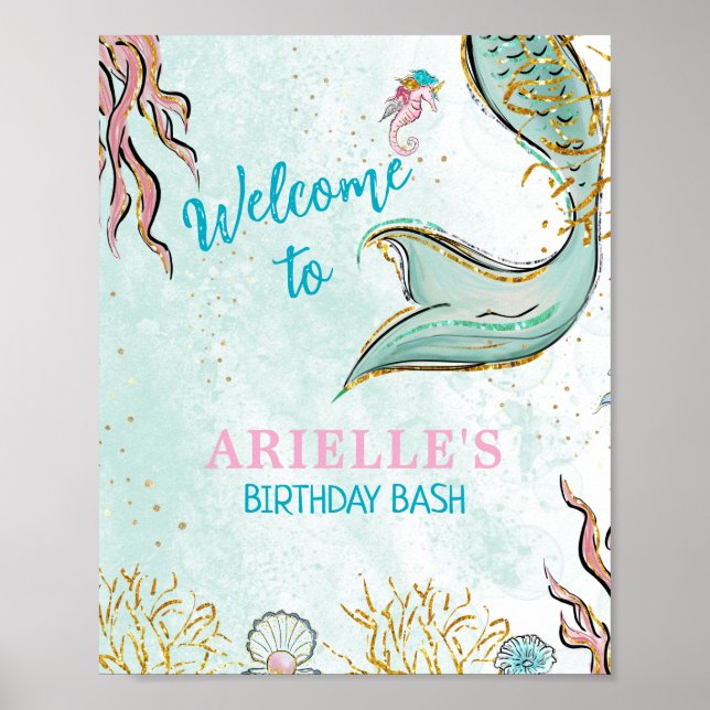 Mint Glitter Mermaid tail under the sea Welcome  Poster (Vorne)