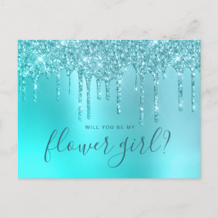 Mint Glitter Tropfen wirst du meine Blumenmädchen Einladungspostkarte