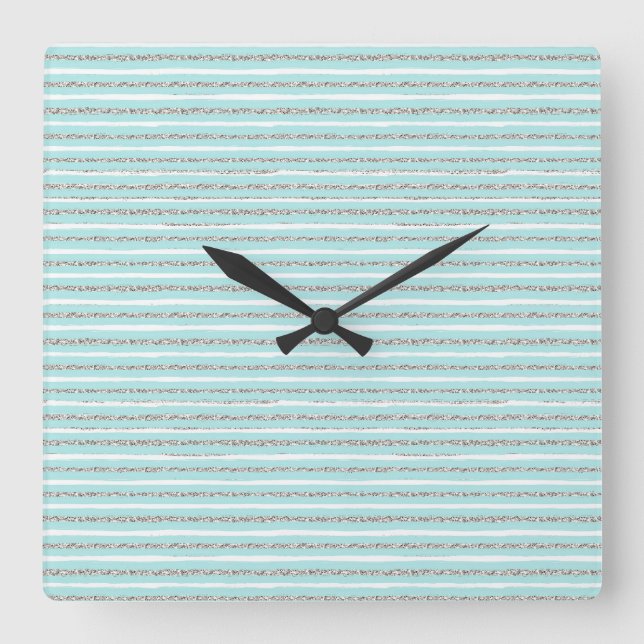Mint-Glitzer-Effekt Stripmuster Quadratische Wanduhr (Vorderseite)